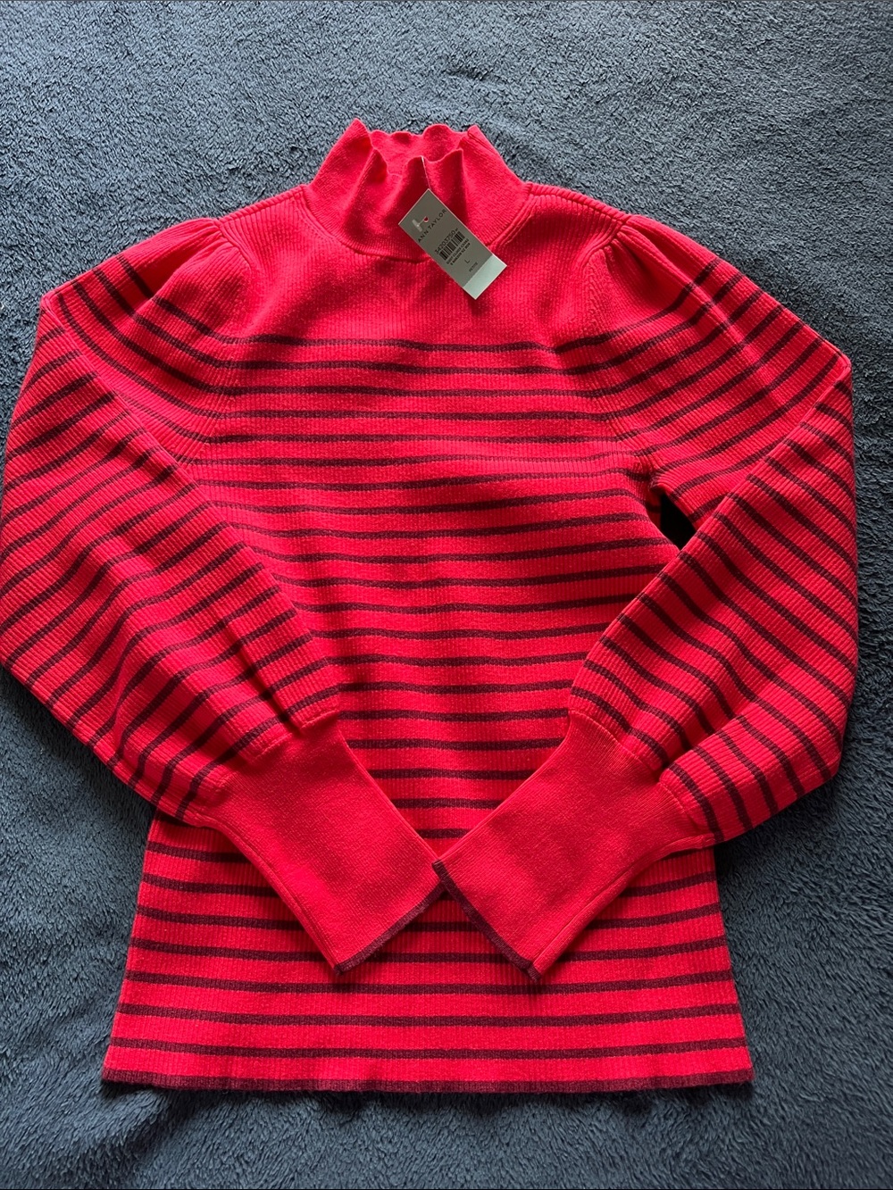 Striped Red and Black Turtleneck Sweater - Women